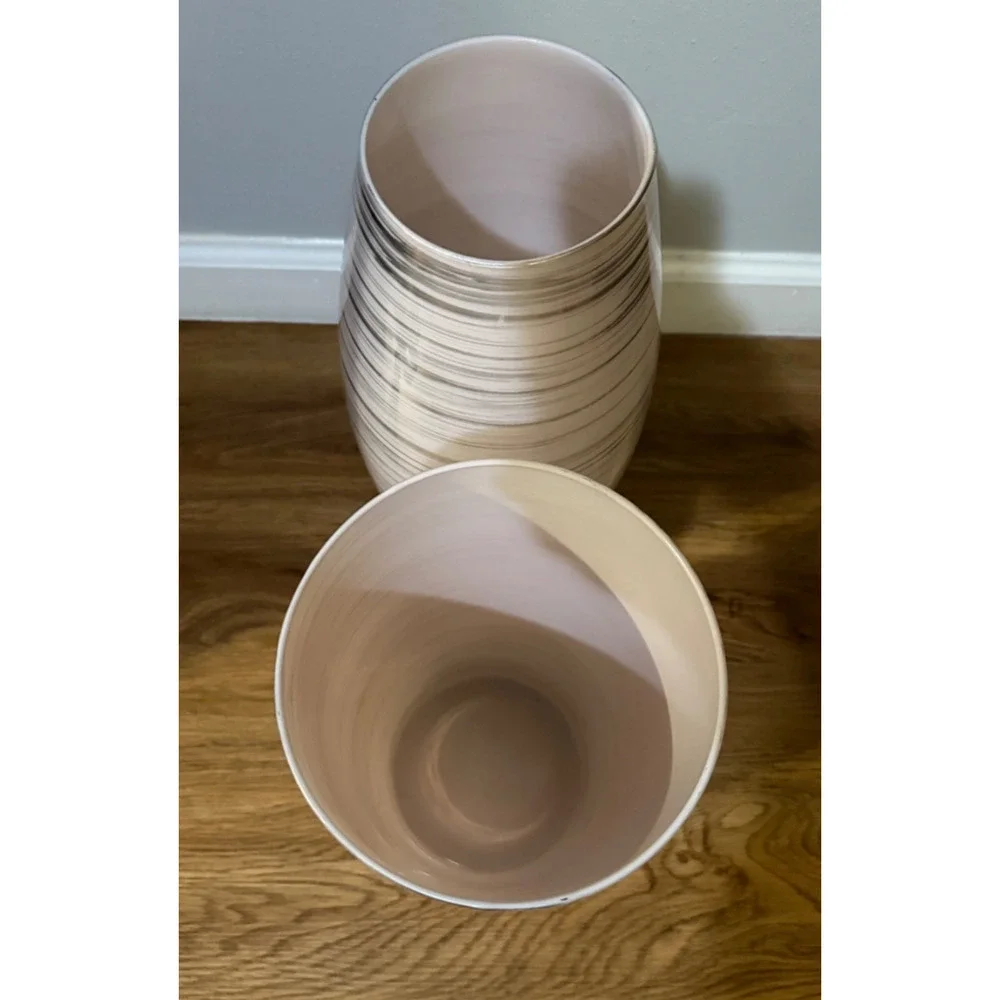 🏺Large Decorative Glass Vases Neutral Striped Design | 14” & 15” | Set of 2